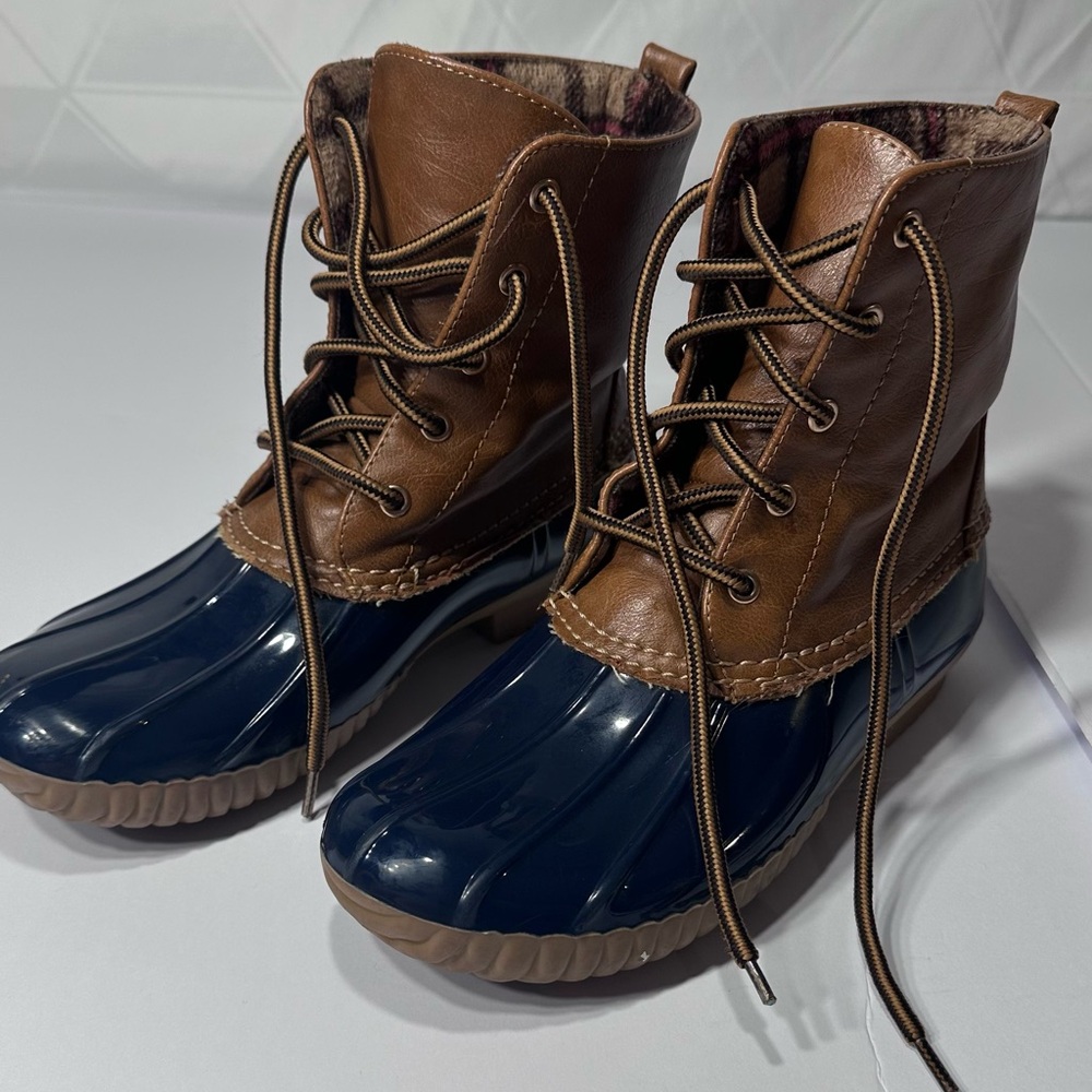 Brown and Navy Lace-Up Boots